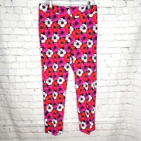 Pappagallo Wms 6 Pink Red Poppy Floral Print Stretch Knit Ankle Pants Modern - Picture 10 of 10